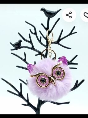 NWT Lavender Faux Fur Owl Keychain Charm